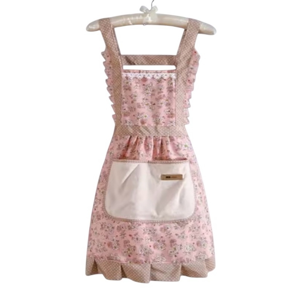 Women’s Floral Pink & Mocha Apron With Pocket